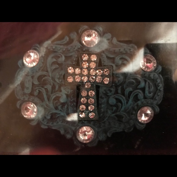 NOCONA Belt Co. Buckle in box Turquoise & Rhinestone NWT - Picture 8 of 13